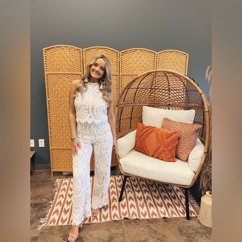 Britney White Lace Halter Jumpsuit